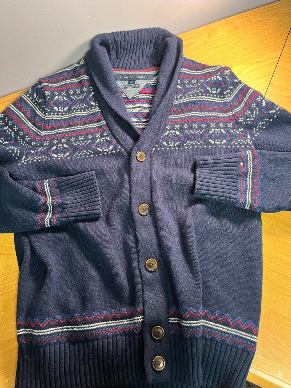 Tommy Hilfiger Luxury Wool Blend Cardigan Sweater Mens Size Medium Blue